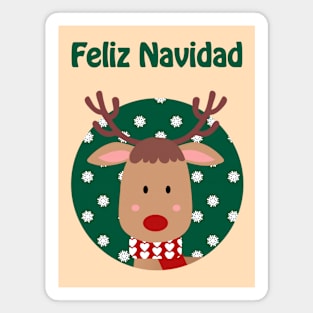 Feliz Navidad - Cute reindeer wishing merry Christmas in Spanish Magnet